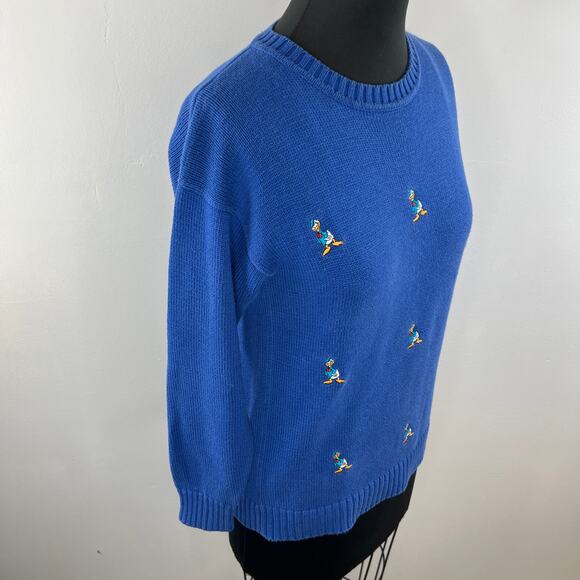 VTG Mickey & Co. J G Hook Disney Donald Duck Embroidered Blue Cotton Sweater S - Picture 4 of 9